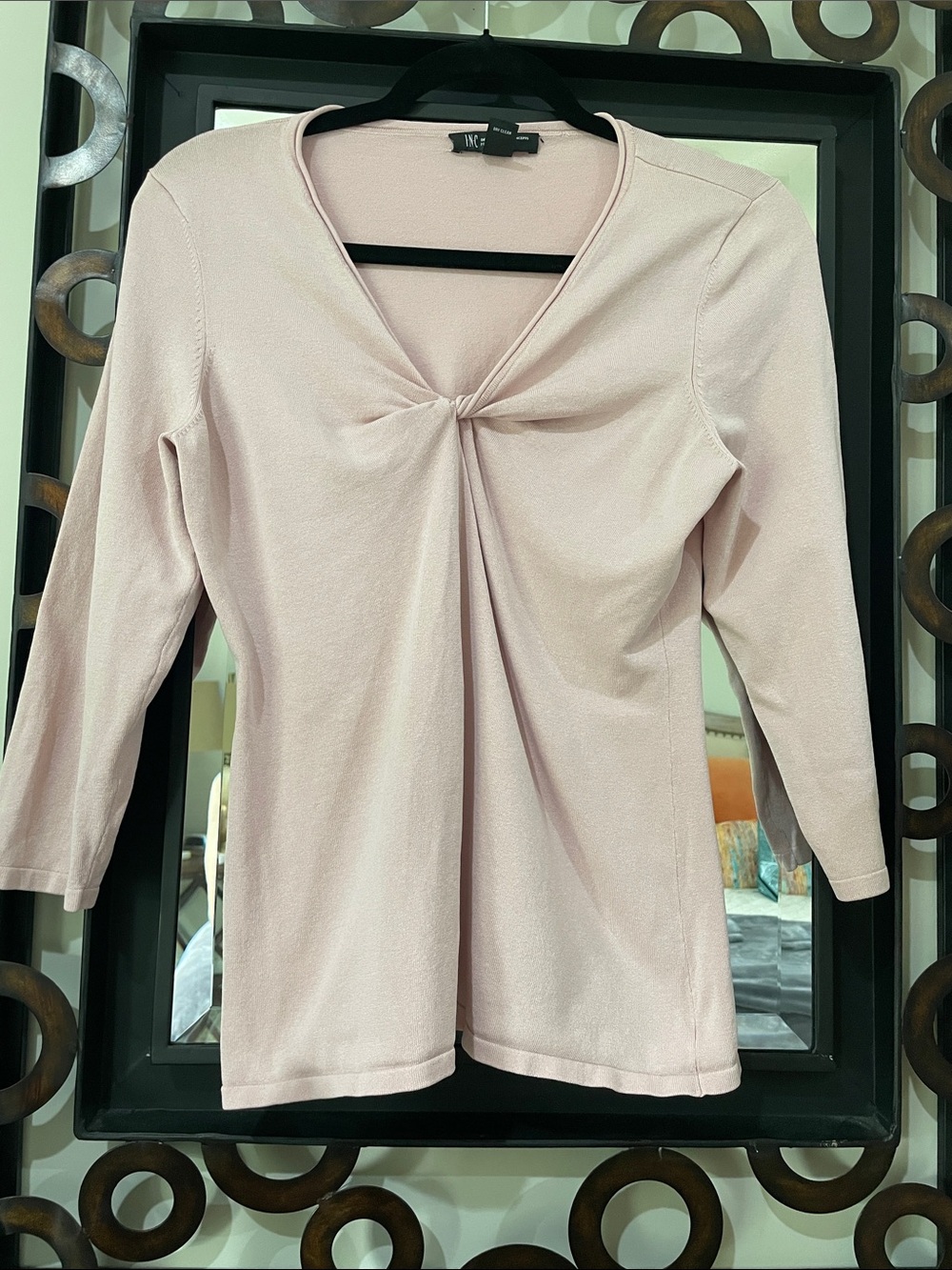 INC International Concepts silk Blush Pink Twist-Front 3/4  Sleeve Top
